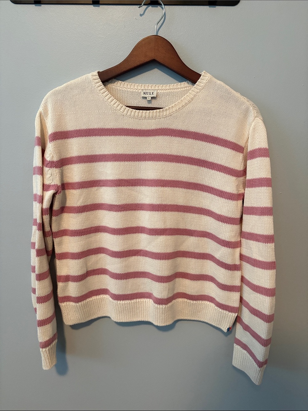 KULE Cream and Dusty Pink Striped Crewneck Sweater
